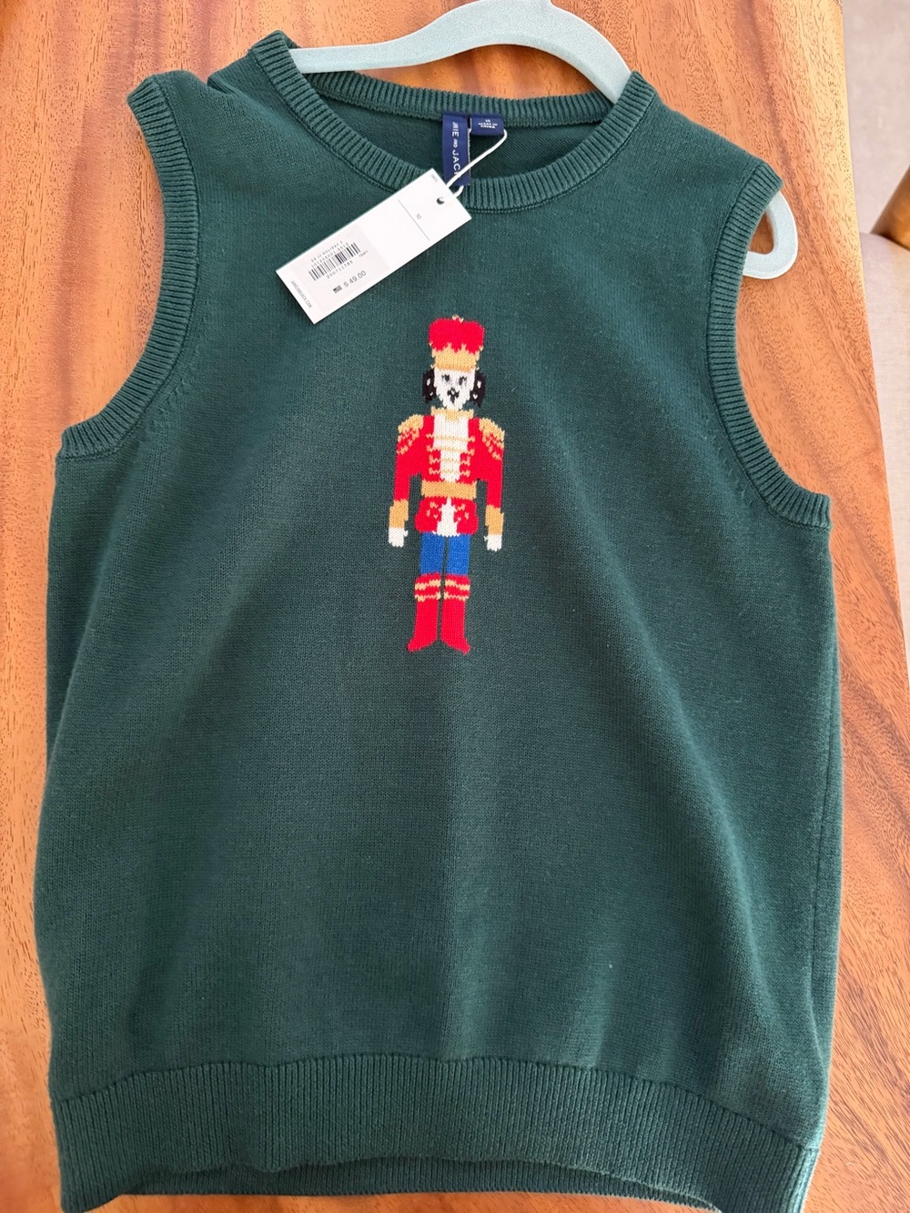 Janie and Jack Dark Green Knit Vest with Nutcracker Motif
